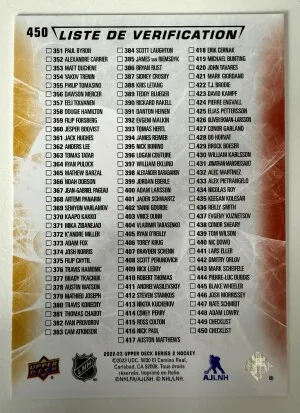 2023 Upper Deck Hockey Charlie McAvoy Moritz Seider French Variant Checklist back