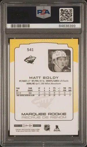 Matt Boldy Yellow Border Rookie (POP 4) back