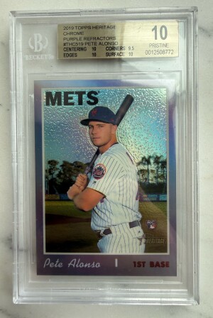 2019 Topps Heritage Chrome Pete Alonso Purple Refractor- BGS Pristine 10! - Pop 4! front