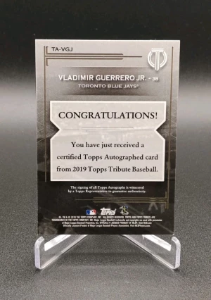 2019 Topps Tribute #TA-VGJ Vladimir Guerrero Jr Blue Auto /150 RC back