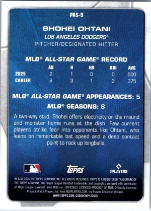 2026 Topps #PAS-9 Shohei Ohtani Perennial All Stars back