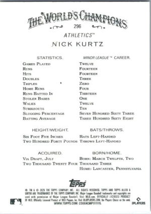 2025 Topps Allen & Ginter #296 Nick Kurtz back