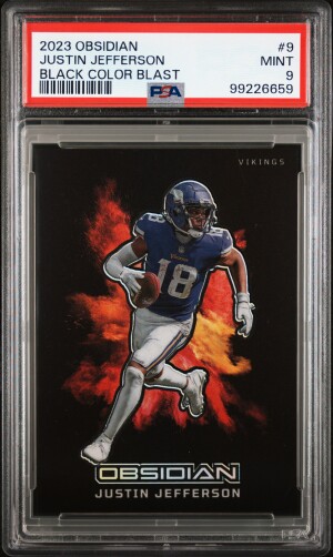 2023 Panini Obsidian ⚫️🔥Black Color Blast Justin Jefferson Case Hit PSA 9 Mint! front