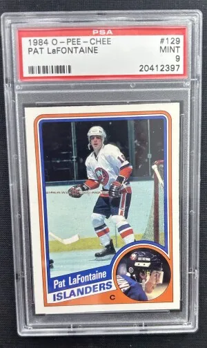 1984 O-Pee-Chee Hockey Pat LaFontaine ROOKIE #129 PSA 9 MINT front