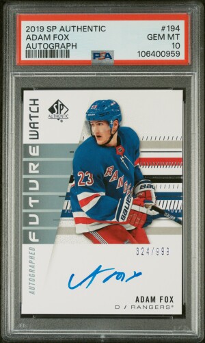 2019 Sp Authentic Adam Fox Future Watch Auto PSA 10 front
