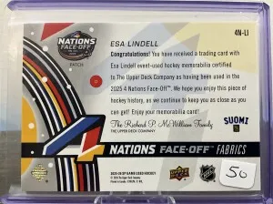 Esa Lindell SP Game Used 4 Nations Fabrics /15 back