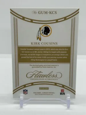 Kirk Cousins 2025 Panini Flawless Football Ruby Patch /20 back