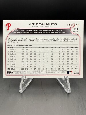 J.T. Realmuto (Phillies) 2022 Topps Red Foilboard 140/199 #180 back