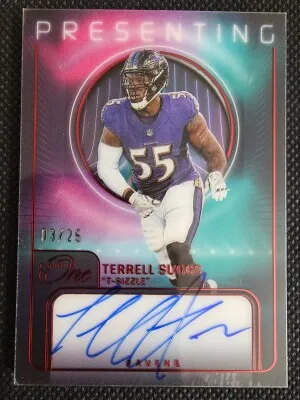 TERRELL SUGGS 2023 PANINI ONE FOOTBALL #197 PRESENTING AUTO RED 03/25 RAVENS front