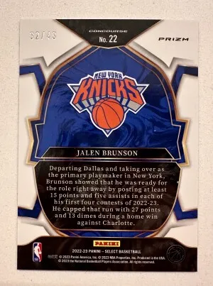 2022-23 Select Jalen Brunson Prizms Copper Plaid /49 back