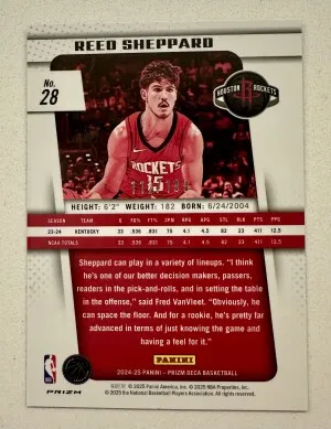 2024 Prizm Deca Reed Sheppard Red Prizm /199 RC back