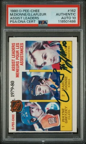 1980 O-Pee-Chee Assist Leaders Assist Leaders Gretzky/Lafleur/Dionne Autograph front