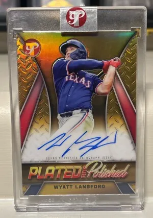 2025 Topps Pristine Plated Wyatt Langford Rangers Autograph 05/50 front