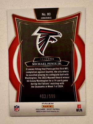 2024 Select Michael Penix Jr Neon Green Shock /599 RC back