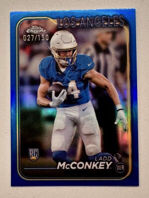 2024 Topps Chrome Ladd McConkey Blue Refractor /150 RC front