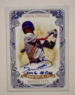 2021 Onyx Vintage Bobby Witt Jr. Auto Inscription Blue Ink /50 front