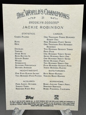 Jackie Robinson (Dodgers) 2025 Topps Allen & Ginter Foil Fillatate SP #31 back