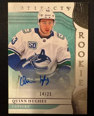 2019-20 Upper Deck Artifacts Quinn Hughes Rookie Auto /25 front