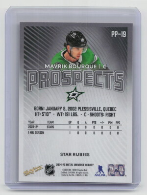 2024-25 Metal Universe Hockey Prospects Mavrik Bourque #PP-19 Star Rubies 11/50 back