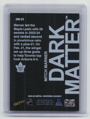 2024-25 Metal Universe Hockey Dark Matter Mitch Marner #DM-25 back