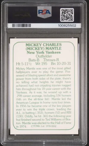 1978 Tcma The 1960'S Mickey Mantle back