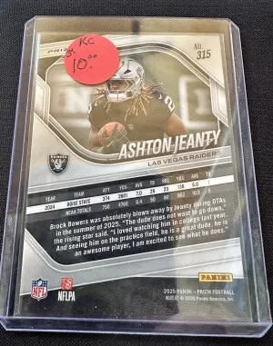 Ashton Jeanty Prizm Silver Lazer Rookie! back