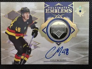 Cole McWard 2023-24 UD Ultimate Collection Ultimate Emblems Rookie Auto Gold /99 front