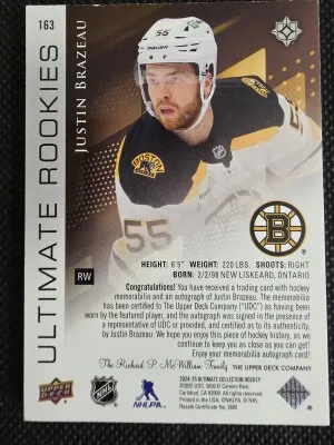 2024-25 Upper Deck Ultimate Rookies Auto Patch Justin Brazeau /99 #163 back