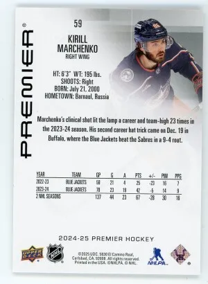 2024-25 Upper Deck Premier #59 Kirill Marchenko Rookie/299 back