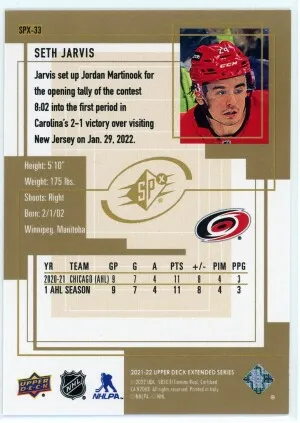 2021-22 Upper Deck Seth Jarvis '99-00 SPx Retro #SPX-33 back