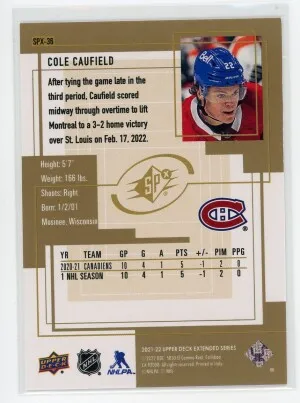 2021-22 Upper Deck Cole Caufield '99-00 SPx Retro #SPX-36 back