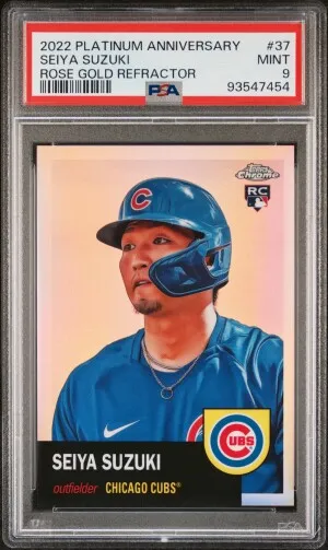 2022 Topps Chrome Platinum Anniversary Seiya Suzuki Rose Gold Refractor /75 PSA 9 front