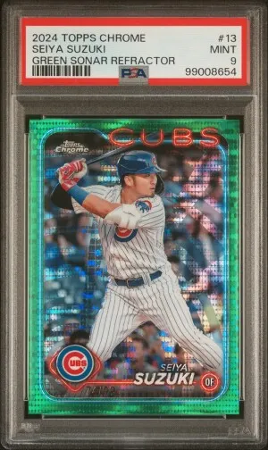 2024 Topps Chrome Seiya Suzuki Green Sonar Refractor /99 PSA 9 front