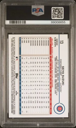 2024 Topps Chrome Seiya Suzuki Blue Raywave /150 COLOR MATCH PSA 8 back