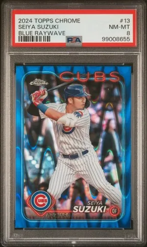2024 Topps Chrome Seiya Suzuki Blue Raywave /150 COLOR MATCH PSA 8 front