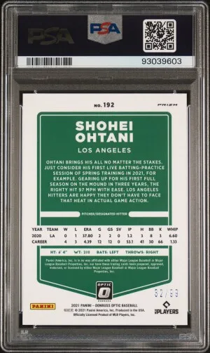 2021 Donruss Optic Shohei Ohtani Red Pandora /99 PSA 10 (Pop 2!) back