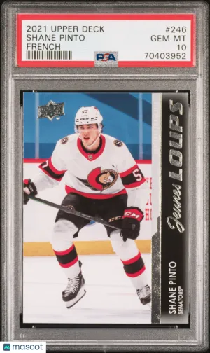 2021-2022 Upper Deck Shane Pinto French Young Guns Rookie PSA 10 front
