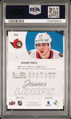 2021-2022 Upper Deck Shane Pinto French Young Guns Rookie PSA 10 back