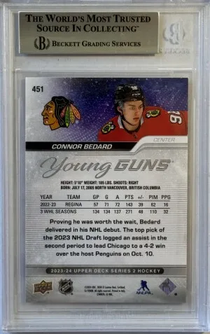2023 Upper Deck Connor Bedard Young Guns BGS 9 back