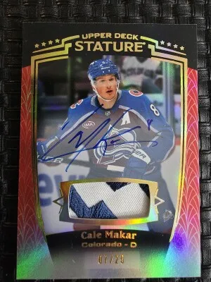 2024-25 Stature Cale Makar #15 Auto Patch Red /25 front