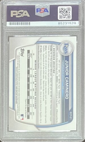 2023 Bowman Chrome 1st Junior Caminero PSA Certified Autographed back