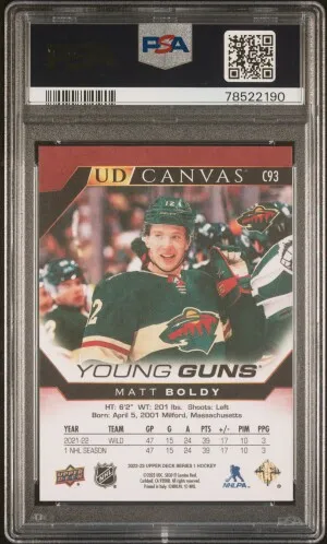 Matt Boldy Young Guns Canvas PSA 10 back