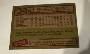 Kirby Puckett Topps 1985 Rc Card In Great Condition #536 back
