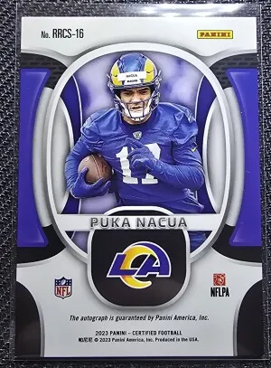 2023 Certified Rookie Roll Call Puka Nacua Auto #/149 back