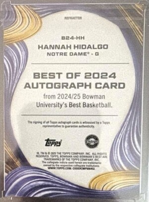 Hannah Hidalgo, 2024-25 Bowman University’s Best Basketball, Refractor AUTOGRAPH back