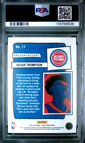 2023 Panini NBA Hoops 🏀🔥Presentations SP Ausar Thompson RC #17 Rookie PSA 10 back