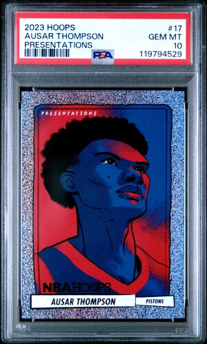 2023 Panini NBA Hoops 🏀🔥Presentations SP Ausar Thompson RC #17 Rookie PSA 10 front