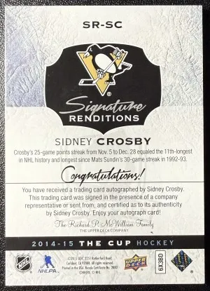 2014-15 The Cup Sidney Crosby Signature Renditions Auto back