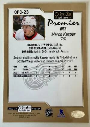 2024 O-Pee-Chee Platinum Premier Marco Kasper Red Rookie back
