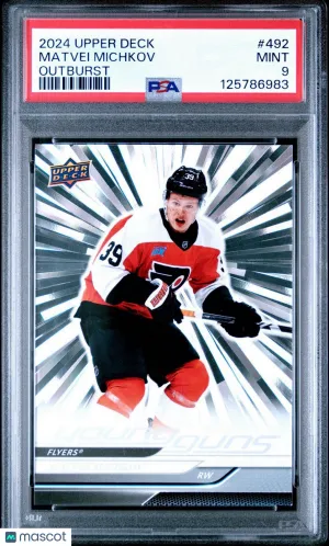 2024-25 Upper Deck Series 2 Matvei Michkov Silver Outburst Young Guns Rookie PSA front